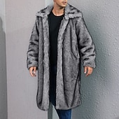 preiswerte Herrenjacken &amp; Herrenmäntel-Herren Freizeitjacke Kunstpelzmantel Urlaub Täglich Thermowarm Plüsch Herbst Winter Einfach Mode Streetwear Revers Lang Weiß Gelb Kamel Grau Jacken