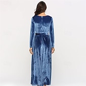 preiswerte abendkleider-Damen Midikleid Samtkleid Cocktailkleid Elegant Mode Modern Outdoor Party Party-Abendmode Normale Passform Einfach Langarm Rundhalsausschnitt Blau Frühling Winter Herbst