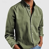 preiswerte Freizeithemden für Herren-Herren Hemd Freizeithemd Knopfhemd Schwarz Weiß Rosa Rote Marineblau Langarm Einfach Revers Lässig Täglich Fronttasche Bekleidung Elegant Mode Lässig