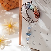 abordables Esculturas-Adorno colgante atrapasol de árbol de la vida de cristal, colgante de cristal para jardín, patio, porche, balcón, decoración interior y exterior, regalo perfecto y decoración del hogar.