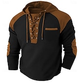levne Ležérní tričko Henley-Pánské Vaflové tričko Waffle Henley košile Dlouhý rukáv Kapuce Jaro &amp; podzim Pevná barva Módní Šňůrky Kapsy Slátanina Venkovní Večírek ulice Černá Šedá Vodní modrá Top tričko pro muže