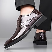 cheap Oxford Shoes-Men's Black Patent Leather Oxford Shoes Lace-Up Formal Dress Shoes Glossy Business Wedding Footwear for Groom, Office, Banquets, Parties, Evening Events and Smart Gentleman Style