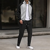 cheap Basic Tracksuits-Men&#039;s Sweatshirt Tracksuit Outfit Set Stand Collar Outdoor Daily Sports Drawstring Zip Up Pocket Color Block White Brown Khaki Polyester Activewear Fashion Streetwear Spring