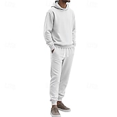abordables Survêtements de base-Homme Ensemble Survetement Ensemble de tenues Ensemble de sweats à capuche Sweat à Capuche Extérieur Quotidien Sports Jacquard Cordon de serrage Uni Noir Blanche Kaki Polyester Tenues de Sport Mode