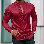 economico Camicie in raso da uomo-Per uomo Camicia Camicia in raso Camicia elegante Camicia casual Camicia con Bottoni Camicia da Ballo Semplice Formale Matrimonio Bianco Vino Blu reale Oro Manica Lunga Collo alla coreana Tutte le