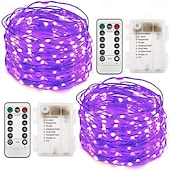 abordables Guirlandes lumineuses à piles-Lot de 2 guirlandes lumineuses à 200 LED, 20 m/66 pieds, pour Noël, Halloween, mariage, fête, festival, décoration intérieure et extérieure, avec boîtier à piles étanche AAA et télécommande
