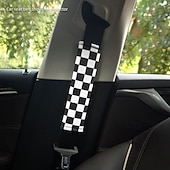economico Copristerzo per auto-2 pezzi di spallacci universali per cintura di sicurezza per auto, copricinture di sicurezza in tessuto a scacchi bianchi e neri per conducente e passeggero, accessori per interni auto