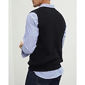 cheap Men&#039;s Sweater Vest-Men&#039;s Sweater Vest Dress Sweater Pullover Sweater Jumper Vest Knit Sweater Ribbed Knit Regular Tops Knitted Plain V Neck Fashion Casual Vacation Daily Wear Clothing Apparel Fall Winter Black Green S