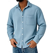preiswerte Freizeithemden für Herren-Herren Waffelhemd Freizeithemd Knopfhemd Waffelstrickhemd Schwarz Weiß Wein Marineblau Blau Langarm Einfach Umlegekragen Lässig Täglich Tasche Bekleidung Strickware Mode Streetwear Modern