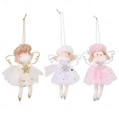 Недорогие Украшения-3 шт. рождественских ангелочков ручной работы, елочные украшения в виде розовых ангелочков, небольшие подвесные украшения для девочек, декор для праздничной вечеринки