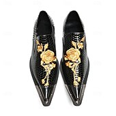 ieftine Mocasini din piele premium-Pantofi eleganți bărbătești din piele naturală de vacă, cu model de crocodil negru și broderie aurie – mocasini formali de lux pentru afaceri, nunți și banchete