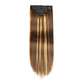 baratos Extensões de cabelo com gancho-Destaque p4/27 20-24 polegadas cabelo liso longo 7 peças conjunto pu grosso clipe em extensões de cabelo