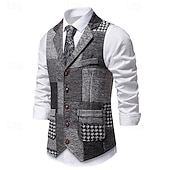 זול ג'קט גברים-בגדי ריקוד גברים וסט חֲזִיָה Gilet חופשה מפלגה עֵסֶק אופנתי יום יומי אביב סתיו כיס כפתורים פוליאסטר נוח משובץ חזה יחיד כפתור יחיד דש רגיל פול יין כתום כחול כהה אֵפוֹד