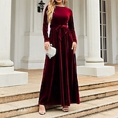 preiswerte abendkleider-Damen Midikleid Samtkleid Cocktailkleid Elegant Mode Modern Outdoor Party Party-Abendmode Normale Passform Einfach Langarm Rundhalsausschnitt Schwarz Rote Blau Dunkelgrün Frühling Herbst