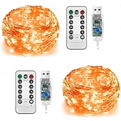 olcso USB-tápellátás-2 db 20 m/66 láb 200 led gyöngy karácsony halloween esküvői party fesztivál tündér fényfüzér beltéri és kültéri udvari kerti dekoráció fényfüzér usb tápegység 8 funkciós távirányító