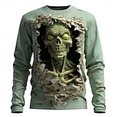 abordables T-shirts d&#039;Halloween-Halloween Homme Zombies 3D T-shirt manche longue T-shirt Impression 3D Col ras du cou Chemise Mode Exagéré Rue Occasionnel Quotidien Vert 1 # Vert 2# Vert 3# Été Printemps Automne Vêtement Tenue S M