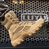 baratos Botas de caminhada-Botas de caminhada estilo combate tático masculinas com design de cadarço, suporte de tornozelo, sola grossa antiderrapante, calçado durável para atividades ao ar livre, trabalho, viagens e aventura