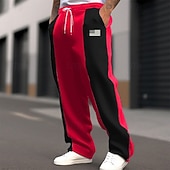 お買い得  スウェットパンツ-男性用 スウェットパンツ ズボン ストレートレッグスウェットパンツ ドローストリング ポケット 弾性ウエスト カラーブロック 国旗 履き心地よい クリスマス スポーツ・アウトドア ファッション カジュアル ブラック ルビーレッド マイクロエラスティック