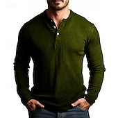 economico T-shirt in maglia a coste-Per uomo Maglietta Maglietta a Maglia a Coste Camicia a Maniche Lunghe Manica Lunga Henley Primavera Autunno Inverno Semplice Testurizzato Striscia di Fossa Moda Designer Essenziale Lavoro a maglia