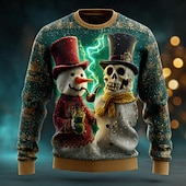 preiswerte Hässliche Pullover für Männer-Hässlicher Weihnachtspullover Herren Schneemann Pullover Strickware Rundhalsausschnitt Lässig Urlaub Täglich Festival 3D-Druck warm halten Langarm Frühling Herbst Winter Rote Braun Grün