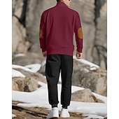 cheap Basic Tracksuits-Men&#039;s Sweatshirt Tracksuit Outfit Set Stand Collar Outdoor Daily Sports Jacquard Drawstring Button Up Color Block Wine Red Black White Polyester Activewear Fashion Streetwear Spring