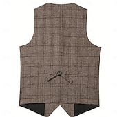 preiswerte Herrenweste-Herren Weste Tweedweste Formell Hochzeit Urlaub Lässig Mode Klassisch Frühling Herbst Tasche Knöpfe Polyester Webfaser Bequem Karomuster Einreihig V Ausschnitt Normale Passform Schwarz Champagner