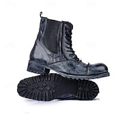 cheap Premium Leather Boots-Men's Brown Leather Work Boots – Vintage Cowhide Lace-Up Ankle Shoes with Rugged Sole for Construction, Outdoor Adventure and Casual Daily Wear