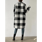 olcso Béléses fleece dzsekik-Női Sherpa kabát Kényelmes Légáteresztő Zseb Gombok Nyomtatott Alkalmi Kockás Vakáció Utca Hétköznapi Hétköznapi viselet Egysoros Hosszú Térfogatcsökkenés Laza öltözet Hosszú ujj Felsőruházat Fekete