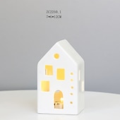 abordables 123496-Veilleuse LED électronique creuse en céramique blanche pour Noël, luminaire décoratif d&#039;intérieur, idéal pour un salon, une chambre à coucher, une cuisine, un bureau ou un bureau, avec 3 piles LR44