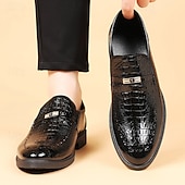 cheap Loafers-Men's Black Crocodile Pattern Loafers – Faux Leather Slip-On Dress Shoes with Glossy Finish, Elegant Business and Formal Party Footwear