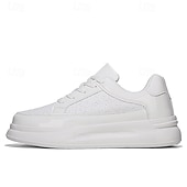 economico Sneakers Casual-scarpe da ginnastica da uomo bianche e robuste: comode scarpe sportive con lacci e suola spessa per la corsa, la palestra e lo stile casual quotidiano
