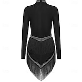 ieftine rochie de concurs-Rochie de dans latino strălucitoare pentru femei, cu mânecă lungă, cu ciucuri, cha cha, salsa, rumba, tango
