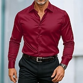 economico Camicie in raso da uomo-Per uomo Camicia Camicia in raso Camicia elegante Camicia casual Camicia con Bottoni Camicia da Ballo Semplice Formale Matrimonio Nero Bianco Vino Blu Manica Lunga Bavero Tutte le stagioni
