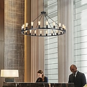 olcso Gyertya-led csillár fekete kerekeken 20 fényes nagy kerek rusztikus vidéki csillár ipari lámpatest étkezőbe nappali konyha sziget előtér előszoba