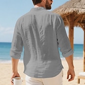 preiswerte Baumwoll-Leinenhemd-Herren Hemd Leinenhemd Freizeithemd Knopfhemd Baumwollhemd Einfach Urlaub Hawaiianisch Schwarz Weiß Gelb Marineblau Langarm Revers Frühling Herbst Bekleidung