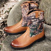 levne Cowboy &amp; Western Boots-Pánské kovbojské westernové boty s maskáčovým potiskem – odolné jezdecké boty z umělé kůže do poloviny lýtek pro outdoor, rodeo a běžné nošení