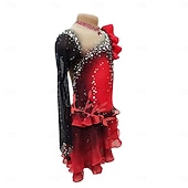 abordables Robes de Patinage Artistique-Robe de Patinage Artistique Femme Fille Patinage Robes Rouge Trou de pouce Teinture Halo Haute élasticité Professionnel Compétition Tenue de Patinage Chaud Cristal / Stras manche longue Patinage sur