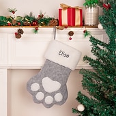 baratos Natal-Meia de Natal personalizada com pata de gato, meia longa de Natal com nome personalizado, sacola de presente de grande capacidade para festa de Natal, presente perfeito para o Natal &amp;celebrações de