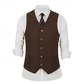 preiswerte Herrenweste-Herren Weste aus Wildlederimitat Weste Gilet Urlaub Party Geschäft Mode Lässig Frühling Herbst Tasche Knöpfe Polyester Bequem Einfach Einreihig Ein-Knopf V Ausschnitt Normale Passform Schwarz