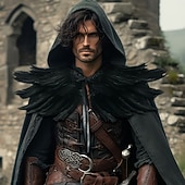 olcso Köpenyek és köpenyek-Retró Középkori Reneszánsz Pelerin / köpeny Kendők Manó Toll Jelmez Férfi Uniszex Fantasy Mindszentek napja Farsang Teljesítmény LARP Ren Faire Felnőttek Kendő