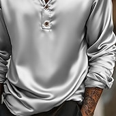preiswerte Satinhemden für Herren-Herren Hemd Satinhemd Freizeithemd Knopfhemd Schwarz Blau Gold Grau Langarm Einfach Revers Outdoor Urlaub Button-Down Bekleidung Elegant Mode Geschäftlich Zur Seite fahren