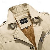billiga Trenchcoat för män-Herr Fleece-jacka Peacoat Trenchcoat Semester Dagligen Höst Vinter 100 % bomull Håller värmen Ytterkläder Kläder Mode Klassisk Slät Ficka Kavajslag Enkelknäppt