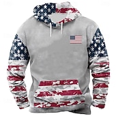 billige Flagmønster-Herre Amerikansk amerikansk flagg Hattetrøje Genser Fritid Crew-hals Jakt Grå Grå 2 Snorer Graphic Høst Vinter Designer