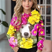 abordables Animaux 3D de Fille-Fille 3D Fleuri Chien Sweat à Capuche manche longue Automne Hiver Mode Adorable Basique Enfants 4-12 ans À capuche Extérieur Occasionnel Quotidien Coupe régulière