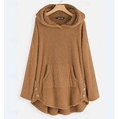 Недорогие Свитшоты с флисовой подкладкой-Жен. Толстовка с капюшоном и пуловером Полотняное плетение На каждый день Длинный рукав Капюшон Обычные топы Для улицы На каждый день Повседневные Карман Пуговицы Черный Белый Розовый Красный Зеленый