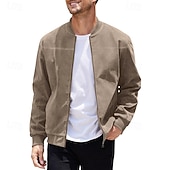 preiswerte Faux-Suede-Jacken-Herren Imitat-Lederjacke Freizeitjacke Urlaub Täglich Warm Tasche Herbst Winter Einfach Mode Klassisch Stehkragen Regulär Schwarz Marineblau Meeresblau Braun Armeegrün Jacken