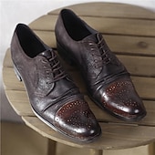economico Scarpe Eleganti Classiche-scarpe eleganti da uomo in vera pelle, modello Oxford – scarpe formali da lavoro con lacci, stile brogue vintage, per ufficio, matrimoni ed eventi serali