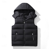 levne Pánská péřová vesta-Pánské Puffer Vesta Kamizelka Vesta Dovolená Denní Rande Módní Na běžné nošení Podzim Zima Kapsy Polyester Zahřívací Pohodlné Pevná barva Zip Kapuce Běžný Černá Vodní modrá Vesta