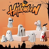 levne Halloweenové závěsné a stolní dekorace-halloween roztomilá figurka ducha - prostředníček strašidelná socha ducha z pryskyřice, roztomilá dekorace ducha pro halloweenskou výzdobu, verandu a vnitřní strašidelné bytové dekorace 10x10x10cm