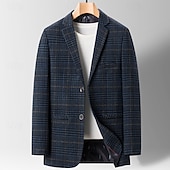 voordelige Heren Klassieke Blazers-Heren Blazerjack Dagelijks Klassiek Herfst winter Polyester Ruitjes Enkele knoopsluiting twee knopen Blazer khaki Donker Grijs Donkerblauw